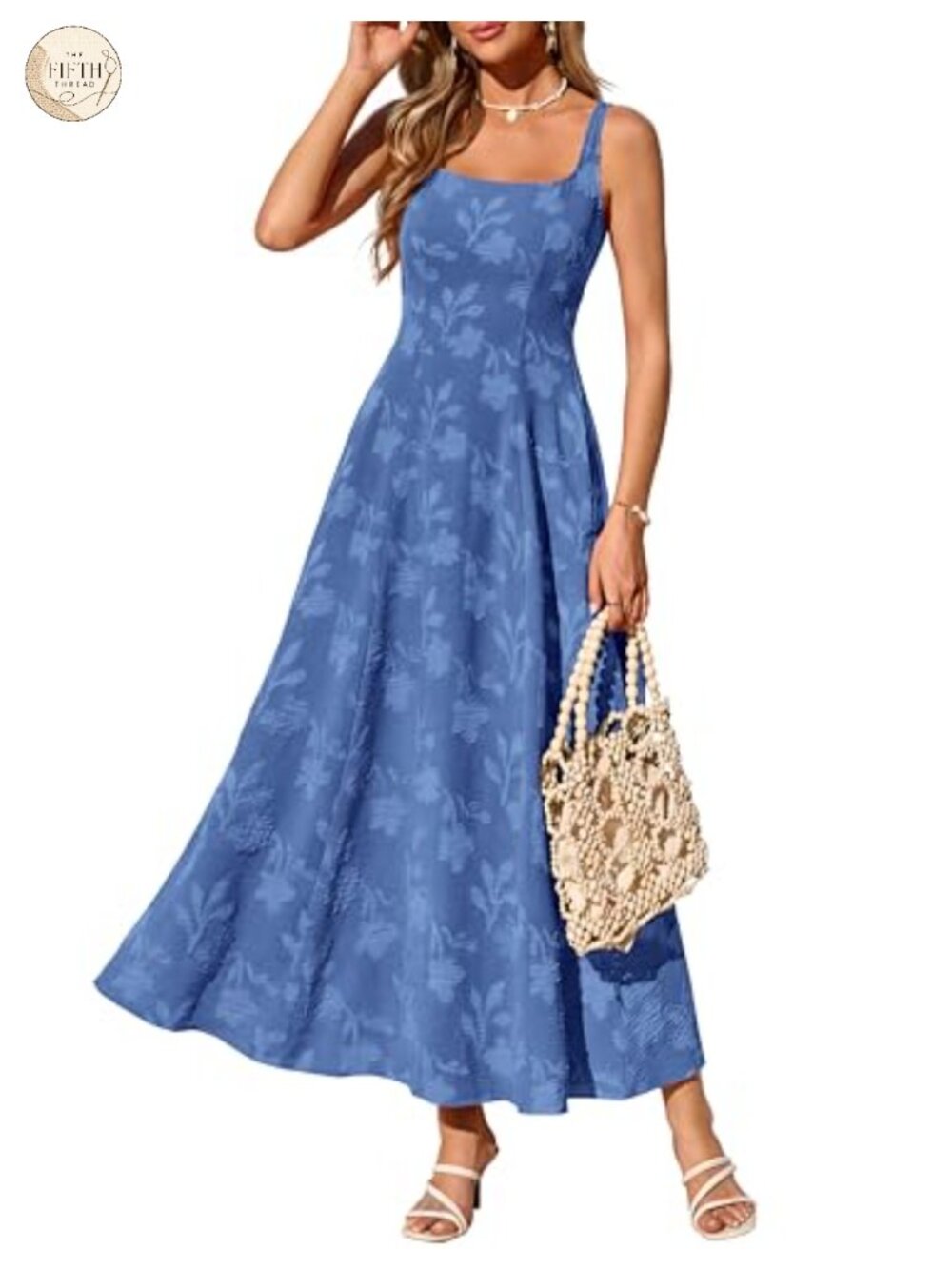 Casual Sleeveless Square Neck Fit Flare Floral Maxi Dress